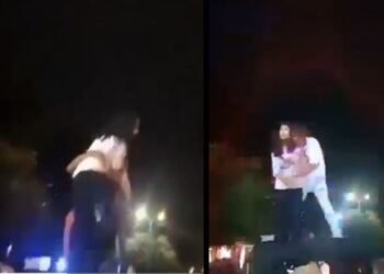 High voltage drama of lovers climbing on police jeep in Kota, video goes viral