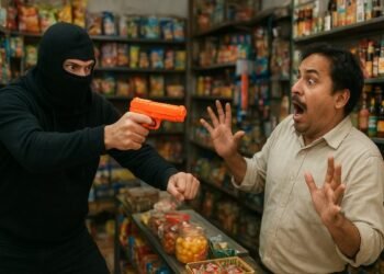 A shop was in a commotion over Prince Khan's name! He brandished a pistol and tried to steal money, but it turned out to be a plastic toy!