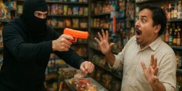 A shop was in a commotion over Prince Khan's name! He brandished a pistol and tried to steal money, but it turned out to be a plastic toy!