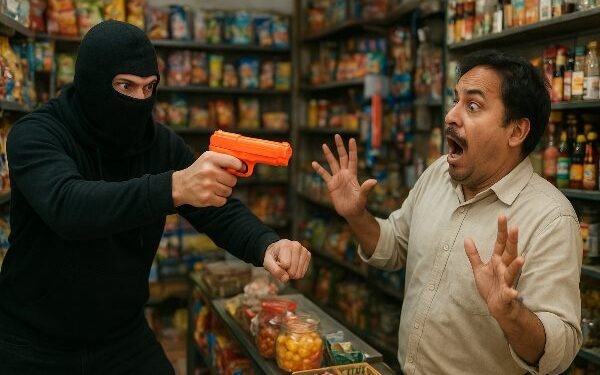 A shop was in a commotion over Prince Khan's name! He brandished a pistol and tried to steal money, but it turned out to be a plastic toy!