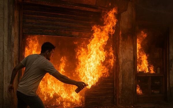 A young man set his shop on fire for not paying extortion money, causing losses worth lakhs.