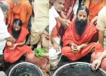 Yoga guru Baba Ramdev offered prayers at Baidyanath Dham in Deoghar, tight security arrangements in the temple premises.