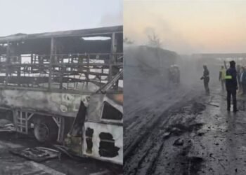 यमुना एक्सप्रेस-वे बना आग का गोला, कोहरे में 10 वाहन टकराए, आग में झुलसे यात्री