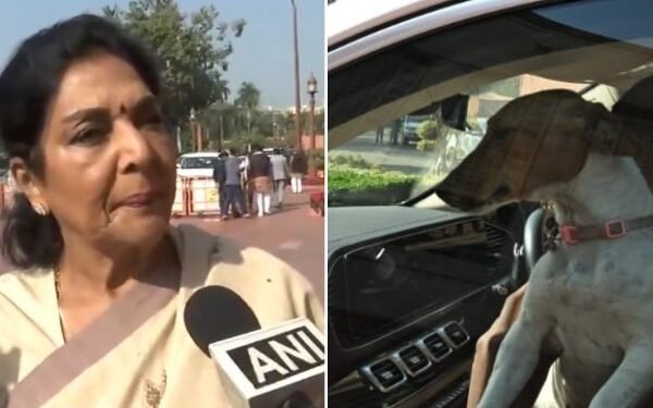 Congress MP Renuka Chowdhary arrives in Parliament with a puppy