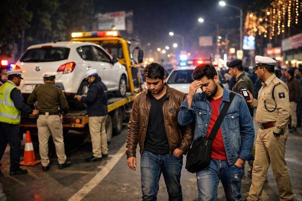 Zero tolerance in Ranchi on New Year's Day! If you drink and drive, your vehicle will be confiscated and you'll have to walk home.