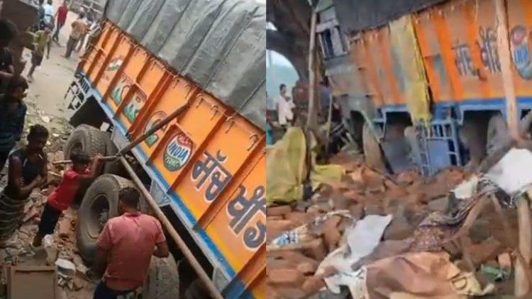 कोडरमा घाटी में बेकाबू ट्रक का कहर-दो दुकानों को रौंदा, एक घायल