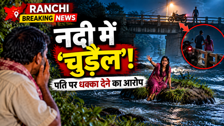 रांची की नदी में टापू पर फंसी महिला, ग्रामीण ने समझा चुड़ैल; पति पर नदी में धक्का देने का आरोप