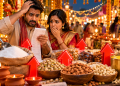 Diwali 2026 महंगाई का असर, किराना सामान, घी और ड्राई फ्रूट्स की बढ़ती कीमतों से परेशान भारतीय दंपति।