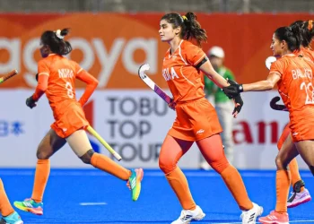एशियन गेम्स 2026 में भारतीय महिला हॉकी टीम मैच के दौरान एक्शन में