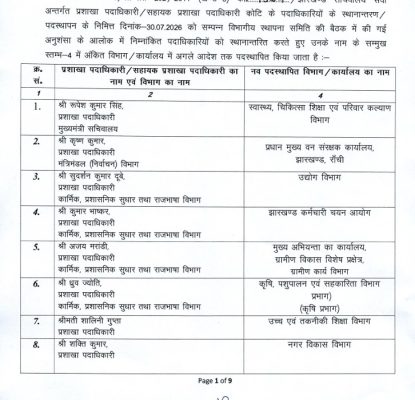 Breaking News: Major administrative reshuffle in Jharkhand.