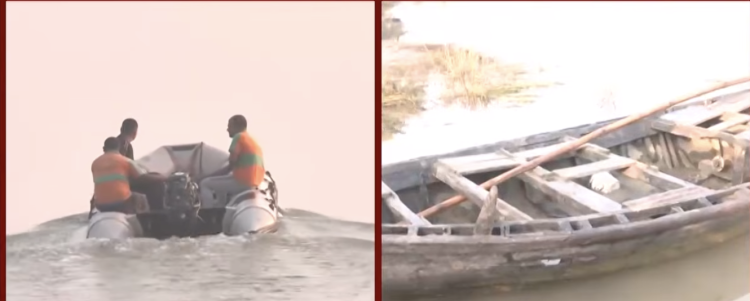 Vaishali boat accident rescue operation and mourning relatives at the Ganges river bank in Bihar.