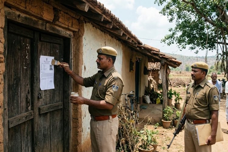 Chaibasa News: Notices pasted on the homes of three absconding militants, including a Naxalite carrying a bounty of Rs 15 lakh.