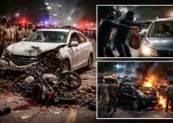 Ranchi Crime News: Police investigating the spot where a speeding vehicle mowed down six people late at night.