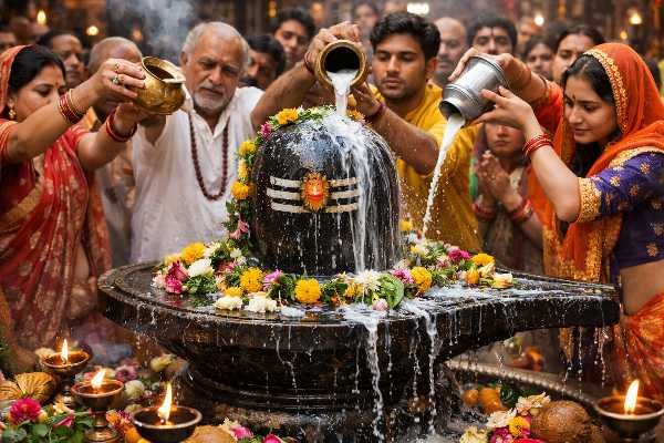 Devotees performing Jalabhishek of Shivling on Mahashivratri.