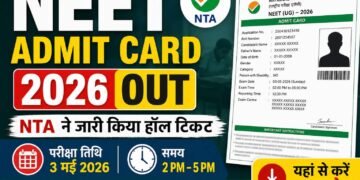 NEET Admit Card 2026 released by NTA with exam date 3 May 2026 and timing 2 PM to 5 PM shown on hall ticket thumbnail