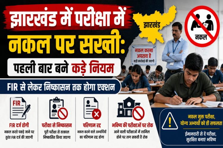 Jharkhand में परीक्षा में नकल पर सख्ती: पहली बार बने कड़े नियम, FIR से लेकर निष्कासन तक होगा एक्शन 1 Crackdown on exam cheating in Jharkhand: Strict rules introduced for the first time; action to range from FIRs to expulsion.