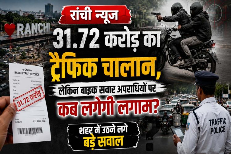 Ranchi News: 31.72 करोड़ का ट्रैफिक चालान, लेकिन बाइक सवार अपराधियों पर कब लगेगी लगाम? शहर में उठने लगे बड़े सवाल 1 Ranchi News: Traffic fines worth ₹31.72 crore issued—but when will the menace of bike-borne criminals be curbed? Serious questions are being raised in the city.