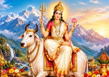 नवरात्रि के पहले दिन वृषभ पर विराजमान मां शैलपुत्री का स्वरूप