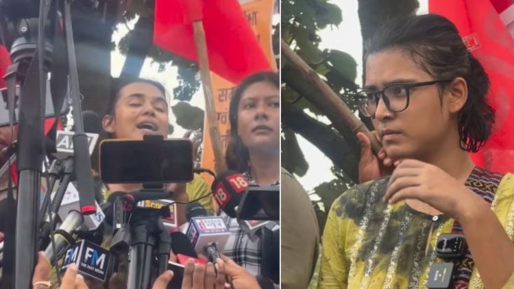Major uproar during Ranchi student protest; ink thrown at AISA President Neha Bora.