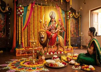 नवरात्रि के तीसरे दिन सिंह पर विराजमान मां चंद्रघंटा की दिव्य तस्वीर