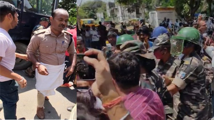 Uproar during ABVP protest; allegation of Bariyatu Station House Officer's uniform being torn; scuffle breaks out between police and students.