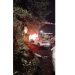 Horrific accident at a railway crossing in Katras; car catches fire after hitting the height gauge; occupants have a narrow escape.