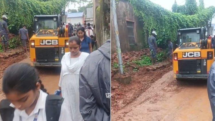 Long wall collapses on the main road to De Nobili School in Dhanbad.