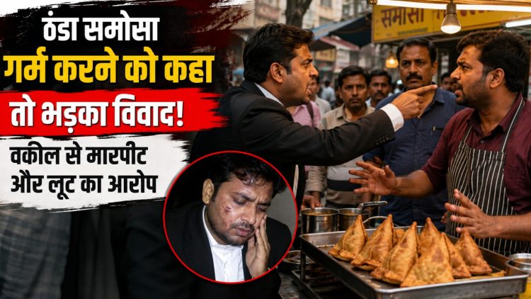 Dispute erupts over request to heat up a cold samosa; allegations of assault and robbery against a lawyer.