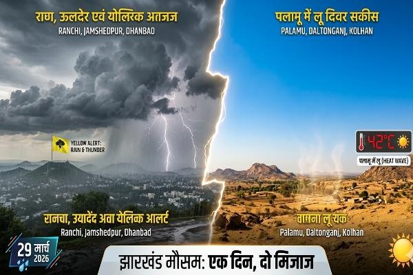 Jharkhand Weather Update: Yellow Alert for Rain on March 29 and Rising Temperatures—Check the Forecast for Your City