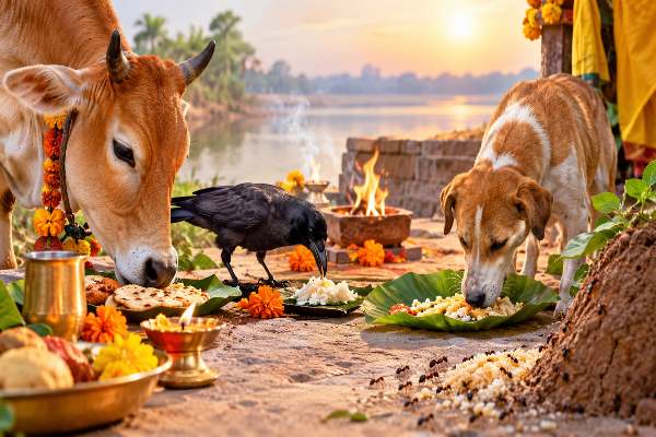 Pitru Paksha में इन 4 जीवों को भोजन कराना क्यों माना जाता है जरूरी? जानें पंचबलि का रहस्य 1 Pitru Paksha में गाय, कौआ और कुत्ते को भोजन कराने की परंपरा