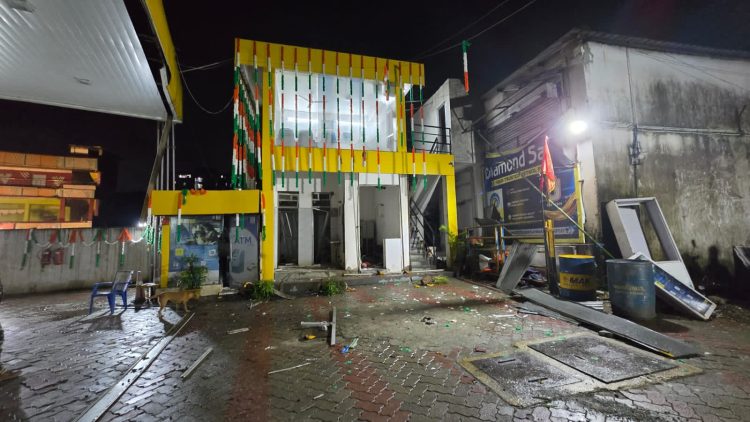 Ranchi Kokar Chowk Petrol Pump blast site view with police investigation and forensic team presence.
