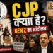 CJP Protest thumbnail featuring Cockroach Janta Party logo, Gen Z protesters, Supreme Court visual, and viral cockroach protest posters in dramatic news style.